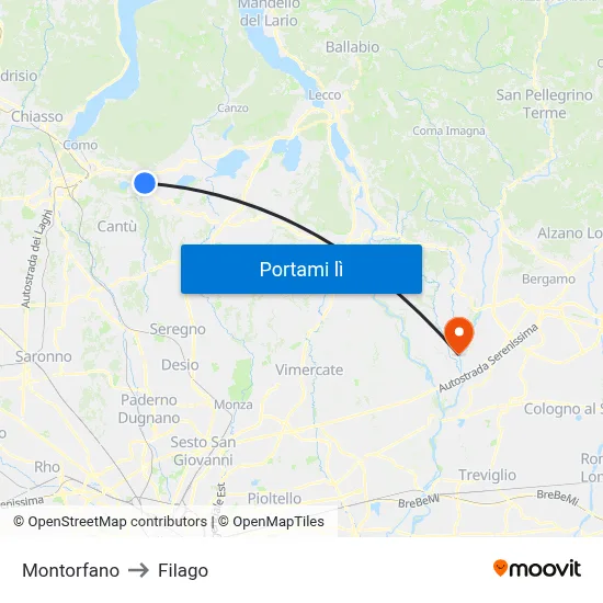 Montorfano to Filago map