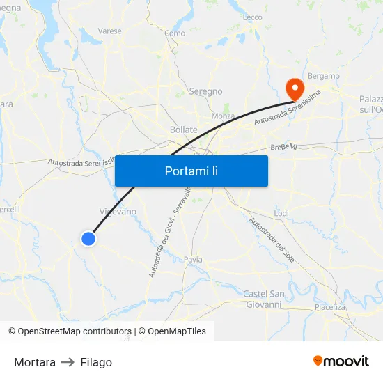 Mortara to Filago map