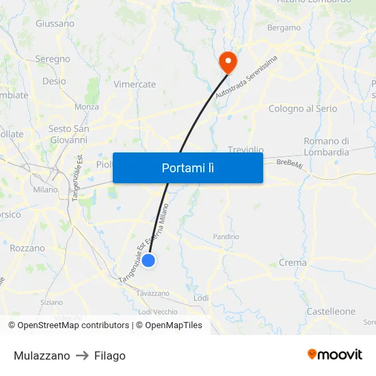 Mulazzano to Filago map