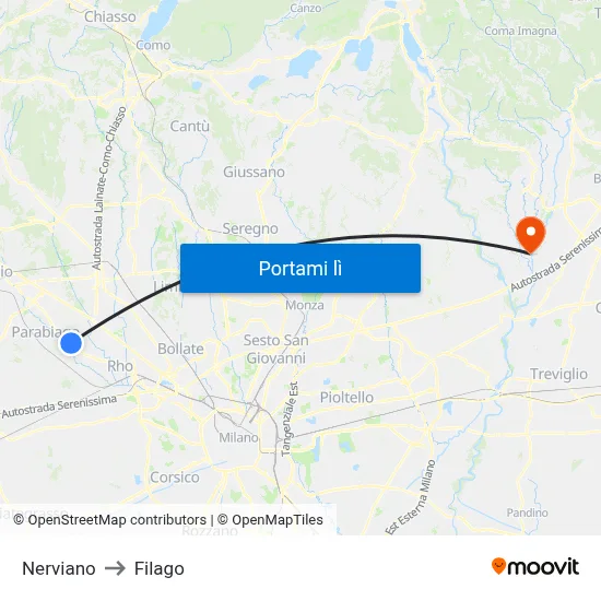 Nerviano to Filago map