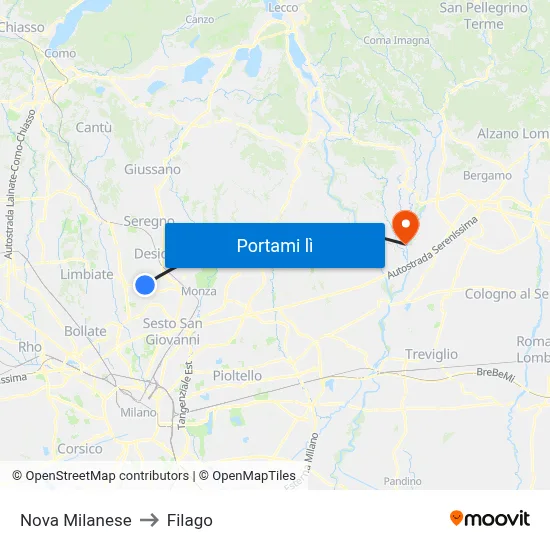 Nova Milanese to Filago map