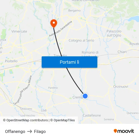 Offanengo to Filago map