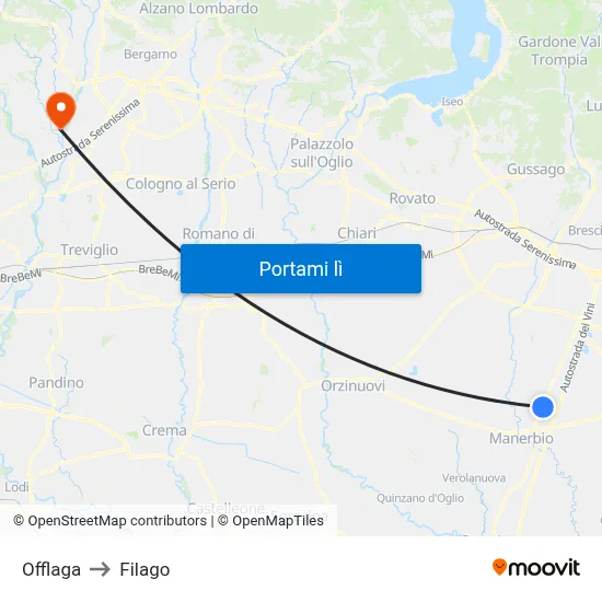Offlaga to Filago map