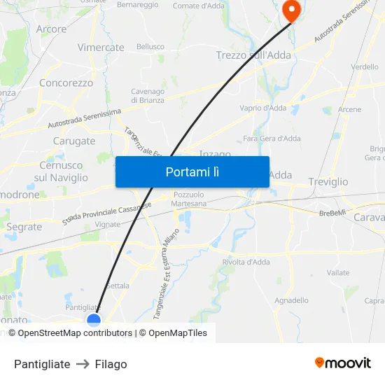 Pantigliate to Filago map