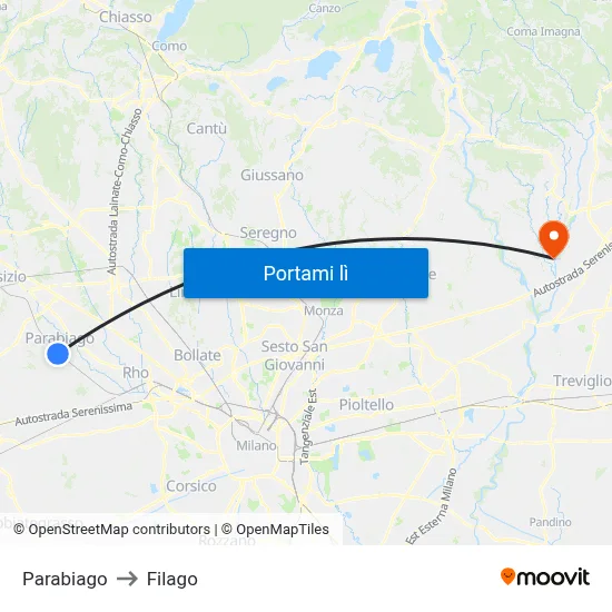 Parabiago to Filago map