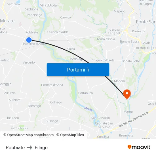 Robbiate to Filago map