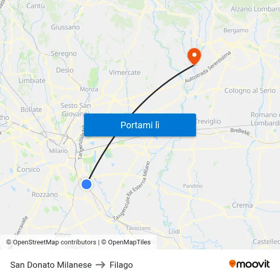 San Donato Milanese to Filago map
