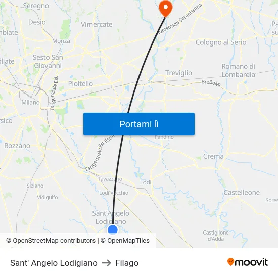 Sant' Angelo Lodigiano to Filago map