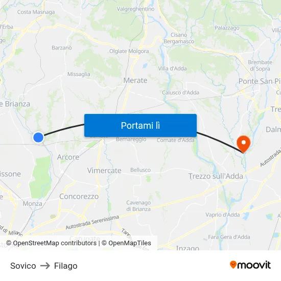 Sovico to Filago map
