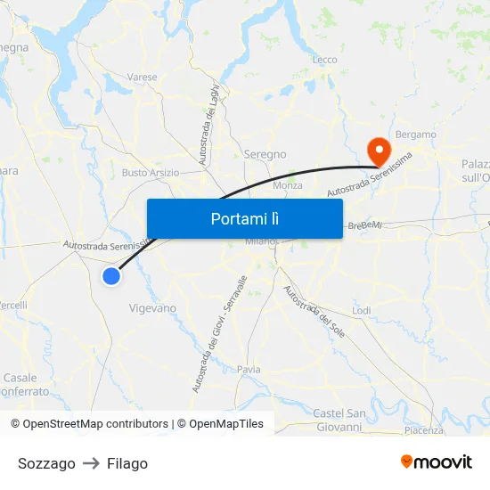 Sozzago to Filago map