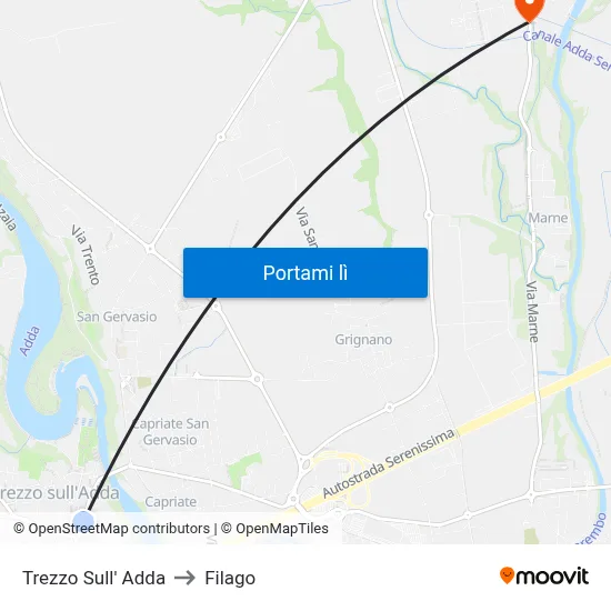 Trezzo Sull' Adda to Filago map