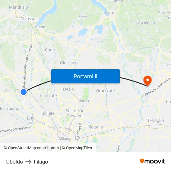 Uboldo to Filago map