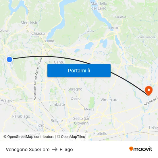 Venegono Superiore to Filago map