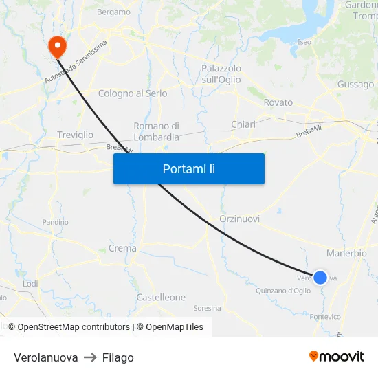 Verolanuova to Filago map
