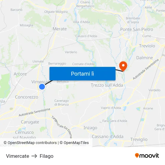 Vimercate to Filago map