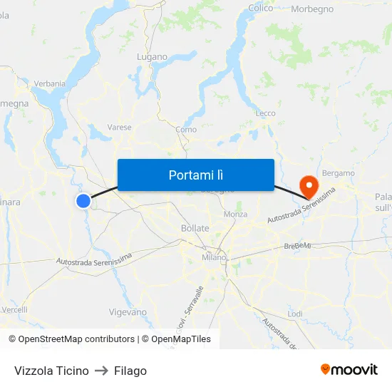 Vizzola Ticino to Filago map