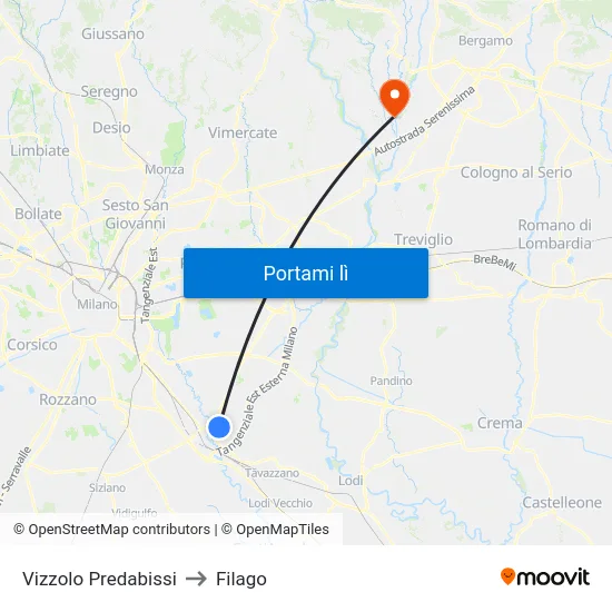 Vizzolo Predabissi to Filago map