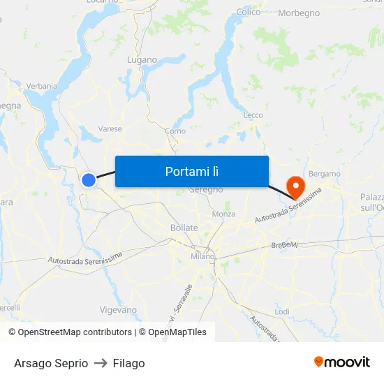 Arsago Seprio to Filago map