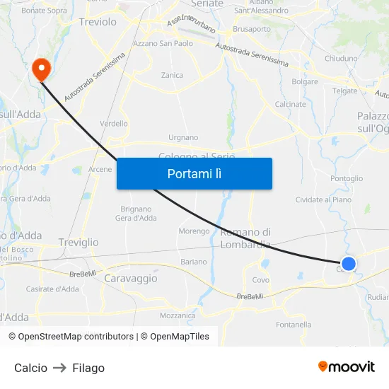 Calcio to Filago map