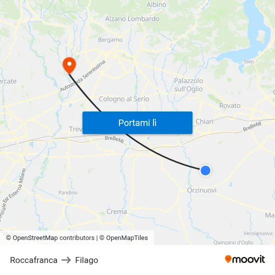 Roccafranca to Filago map