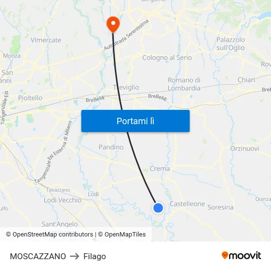 MOSCAZZANO to Filago map