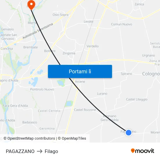 PAGAZZANO to Filago map