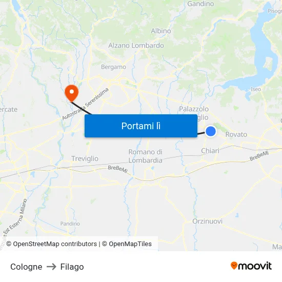 Cologne to Filago map