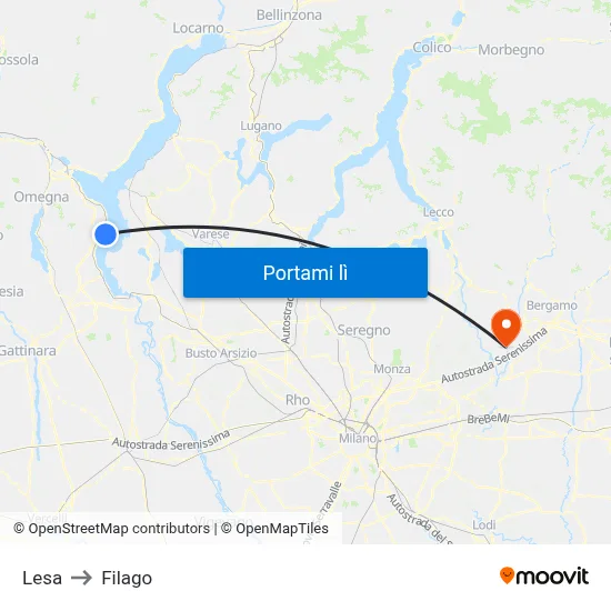 Lesa to Filago map