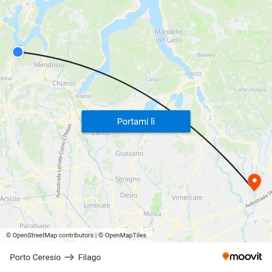 Porto Ceresio to Filago map