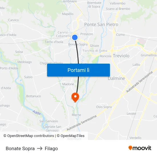 Bonate Sopra to Filago map