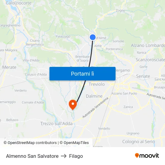 Almenno San Salvatore to Filago map