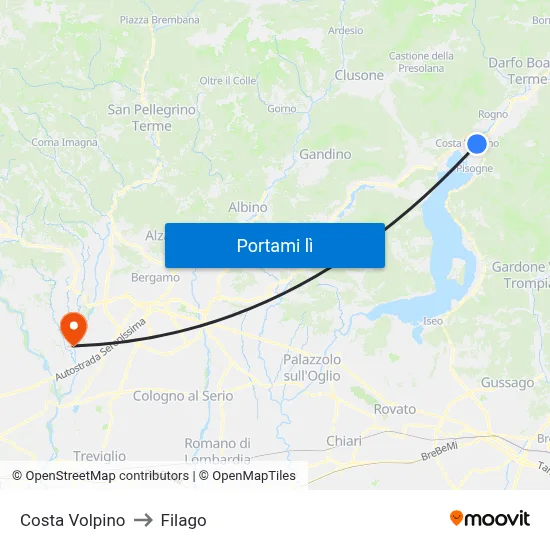 Costa Volpino to Filago map