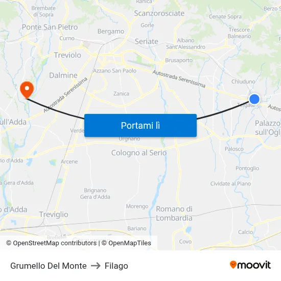Grumello Del Monte to Filago map