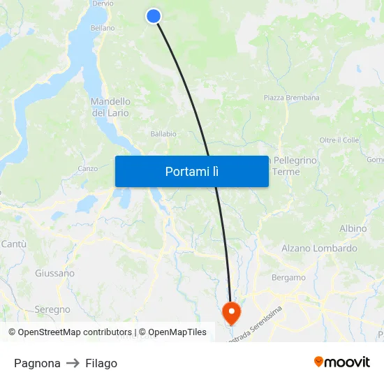Pagnona to Filago map