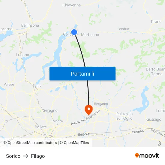 Sorico to Filago map