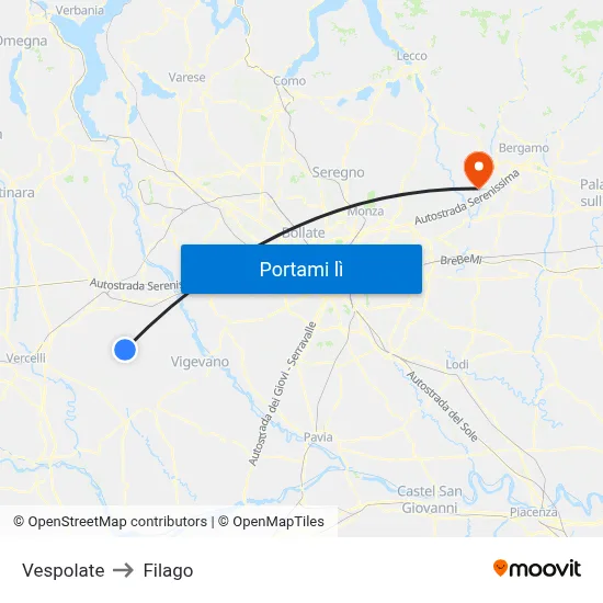 Vespolate to Filago map