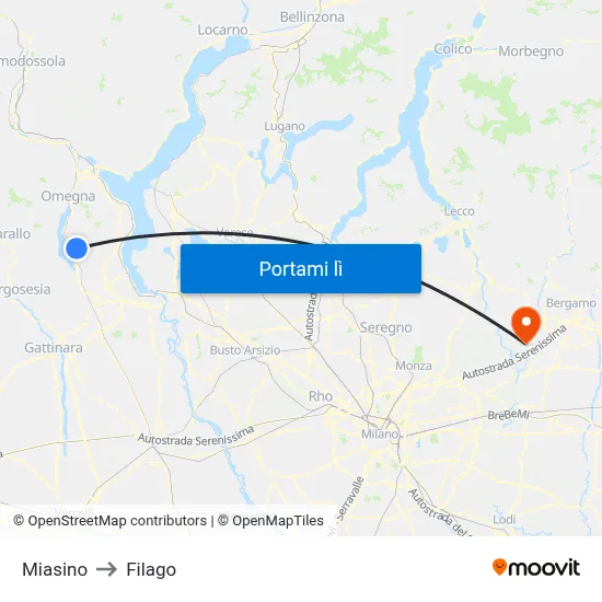 Miasino to Filago map