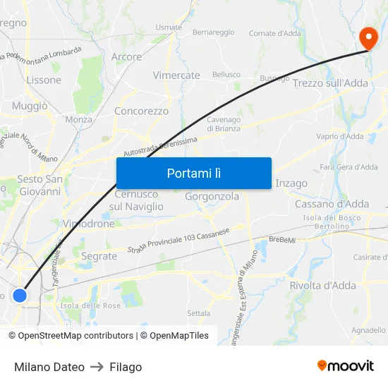 Milano Dateo to Filago map