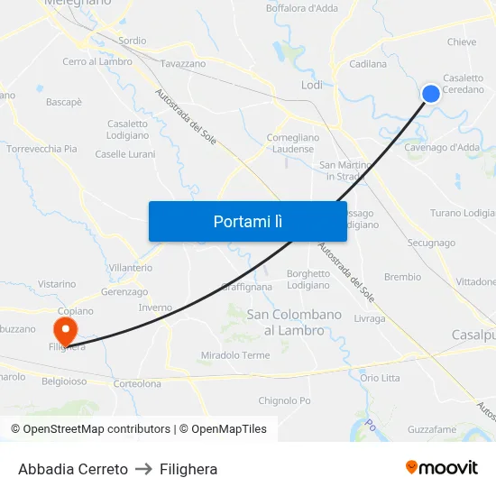 Abbadia Cerreto to Filighera map
