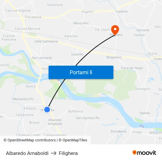 Albaredo Arnaboldi to Filighera map