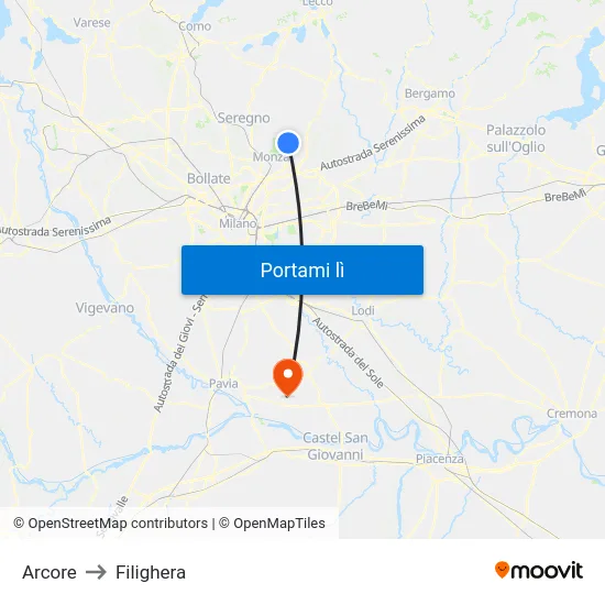 Arcore to Filighera map