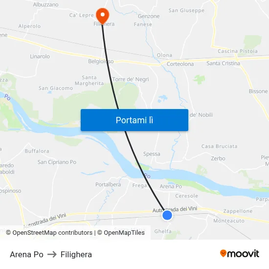 Arena Po to Filighera map