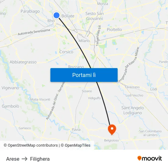 Arese to Filighera map