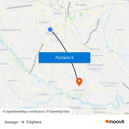 Assago to Filighera map