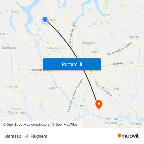 Barasso to Filighera map