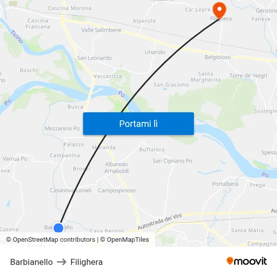 Barbianello to Filighera map