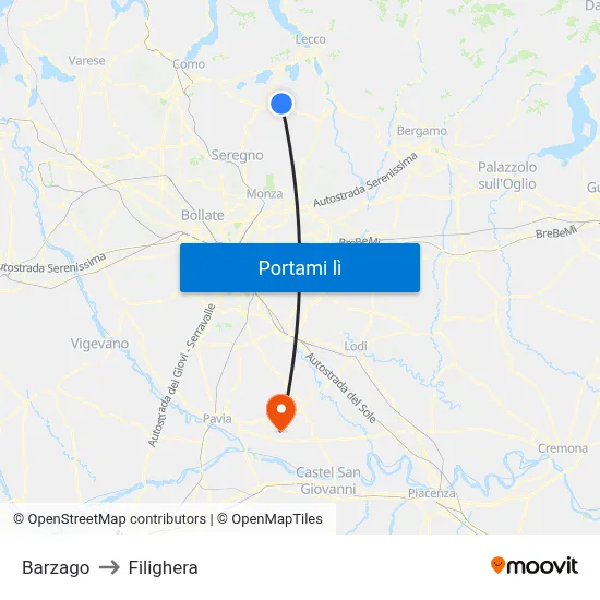 Barzago to Filighera map