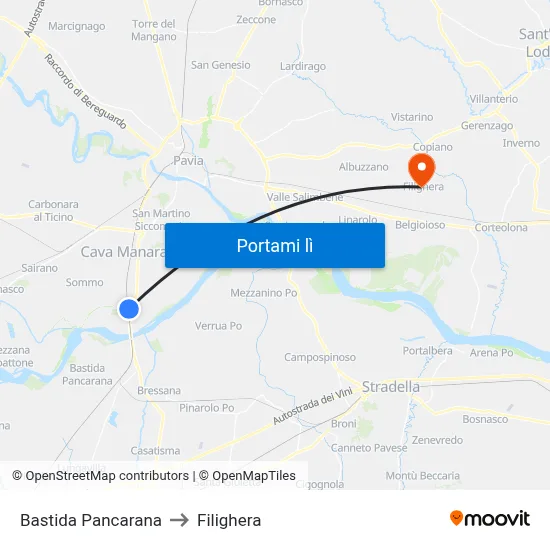 Bastida Pancarana to Filighera map