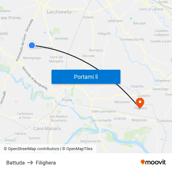 Battuda to Filighera map