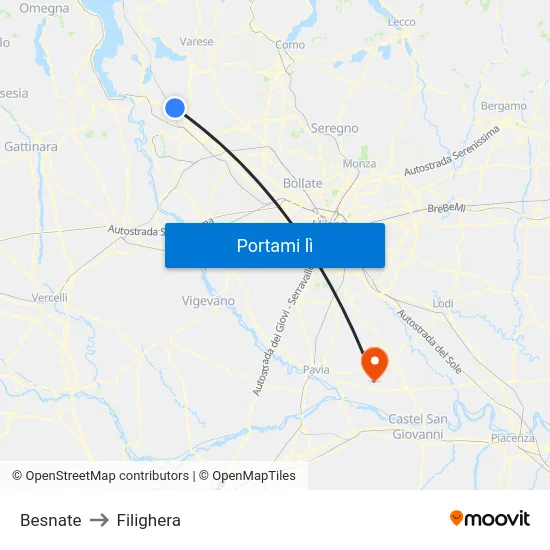Besnate to Filighera map